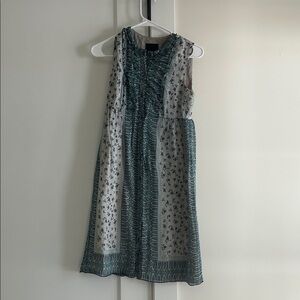 Anthropologie Teal and Cream Patterned Dress